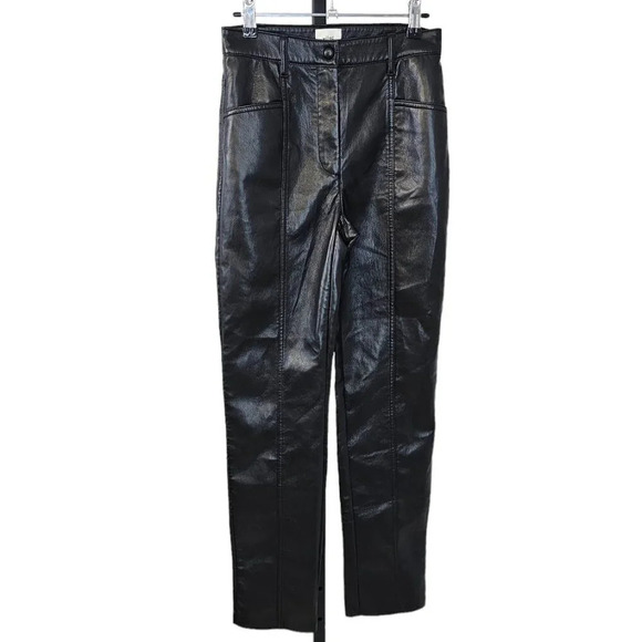 Aritzia Wilfred Rebel Pant Size 2 High Rise Vegan Leather  Straight Leg Black - Picture 1 of 10